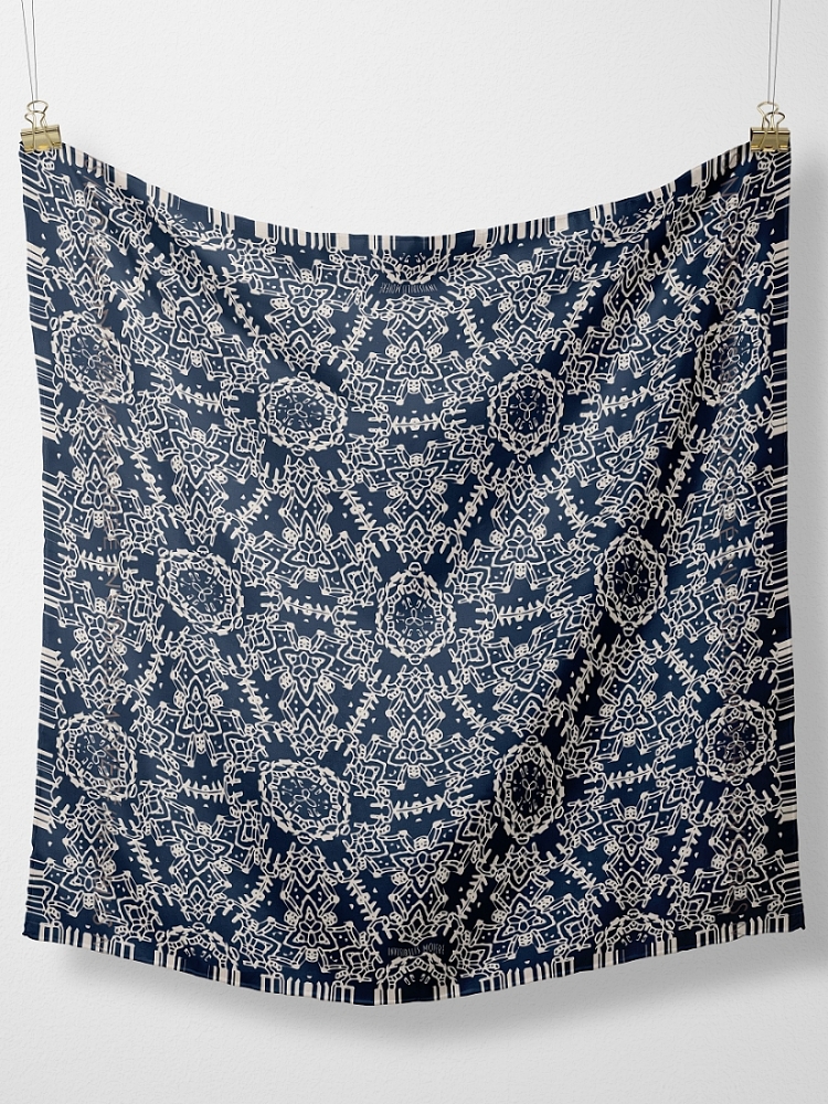 SILK SCARF｜MANDALA PATTERN NAVY-ECRU