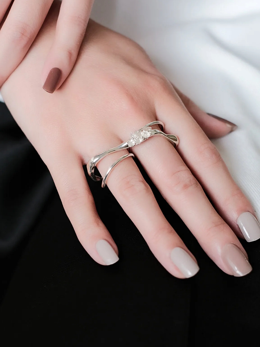 Space Ice｜Magenta Mist Ice Storm Double Finger Ring (Silver)