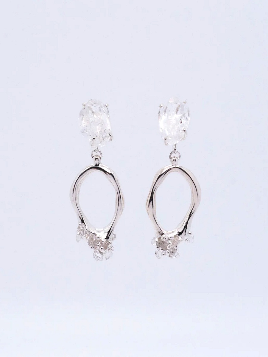 Space Ice｜ Magenta Mist Iceberg Herkimer Diamond Earrings (Silver)