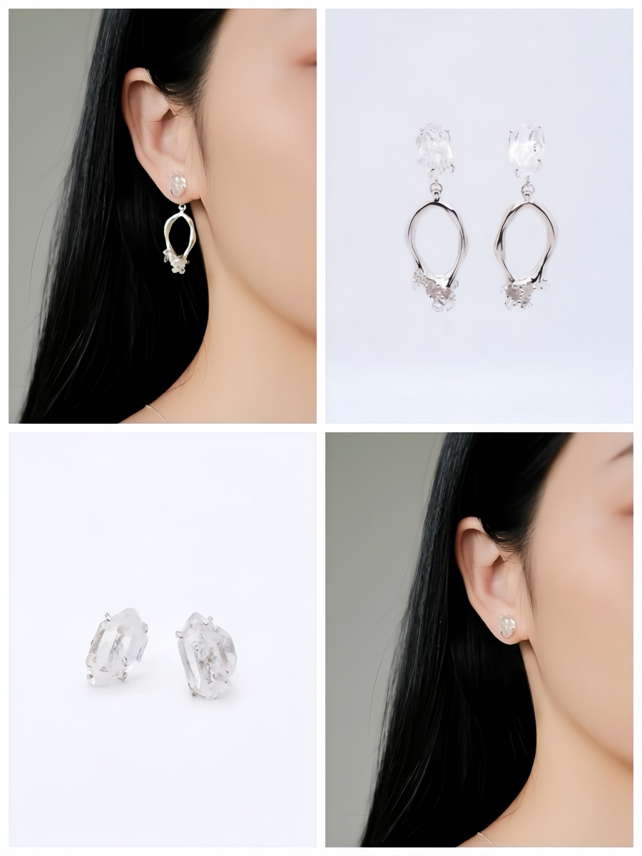 Space Ice｜ Magenta Mist Iceberg Herkimer Diamond Earrings (Silver)