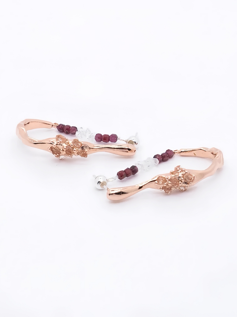 Space Ice｜ Magenta Mist - Herkimer Diamond Hoop Earrings (Rose Gold Plated)