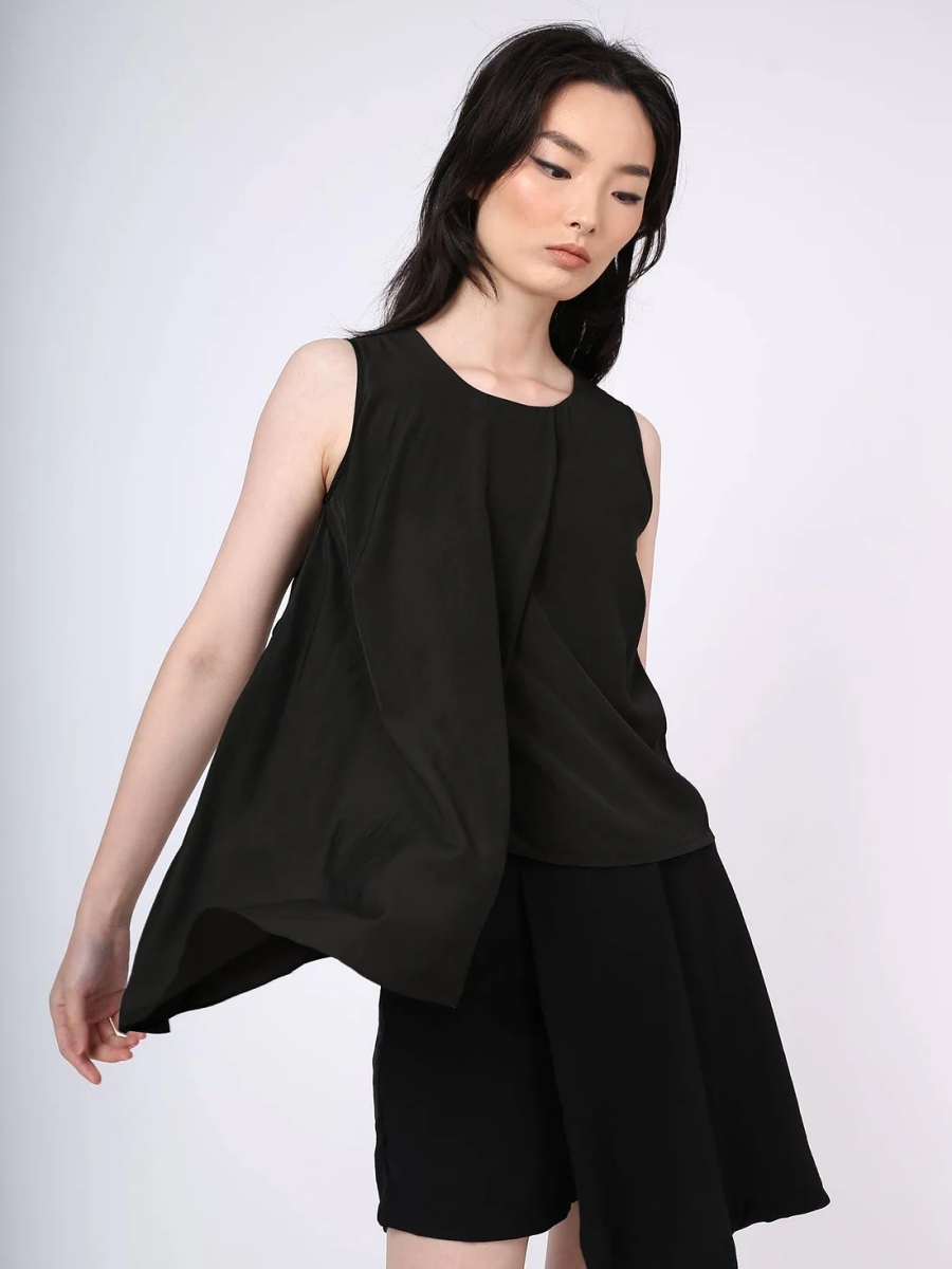 Salient Label｜Raelyn Viscose Cupro Front Draped Panel Top