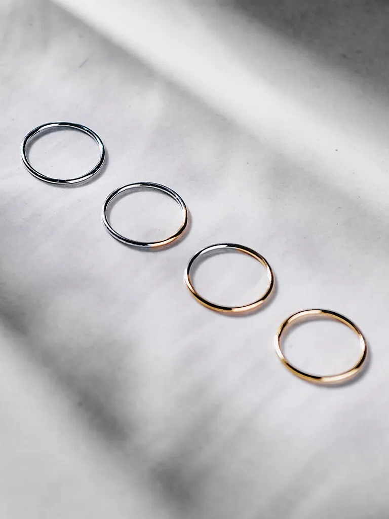 Luna｜Moon Light Thread Silver Ring（Yellow+White Gold Plated）