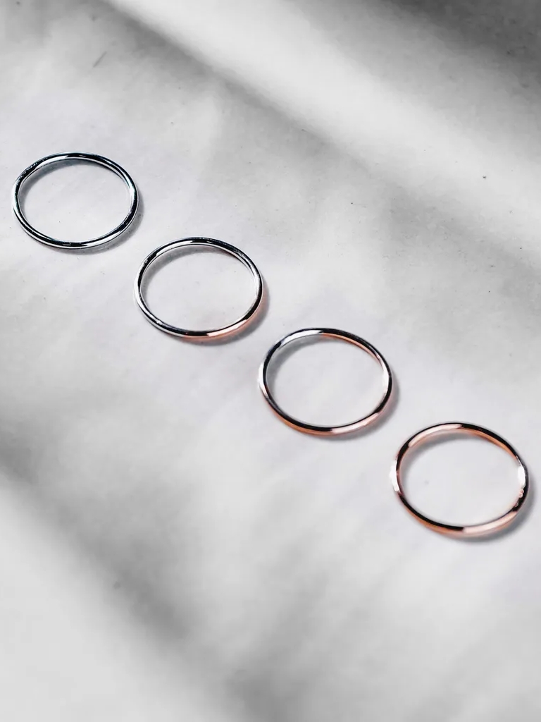 Luna｜Moon Light Thread Silver Ring（Rose+White Gold Plated）