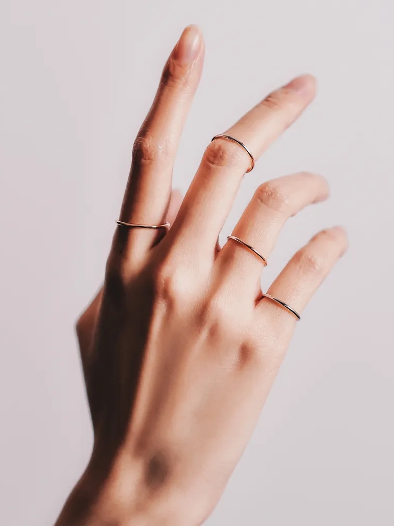 Luna｜Moon Light Thread Silver Ring（Rose+White Gold Plated）