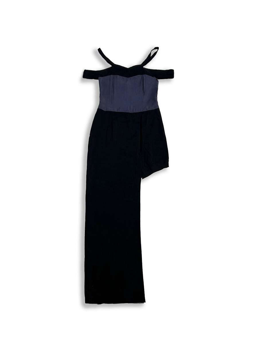 SEW・縫｜ Blue And Black Irregular Hem Evening Dress