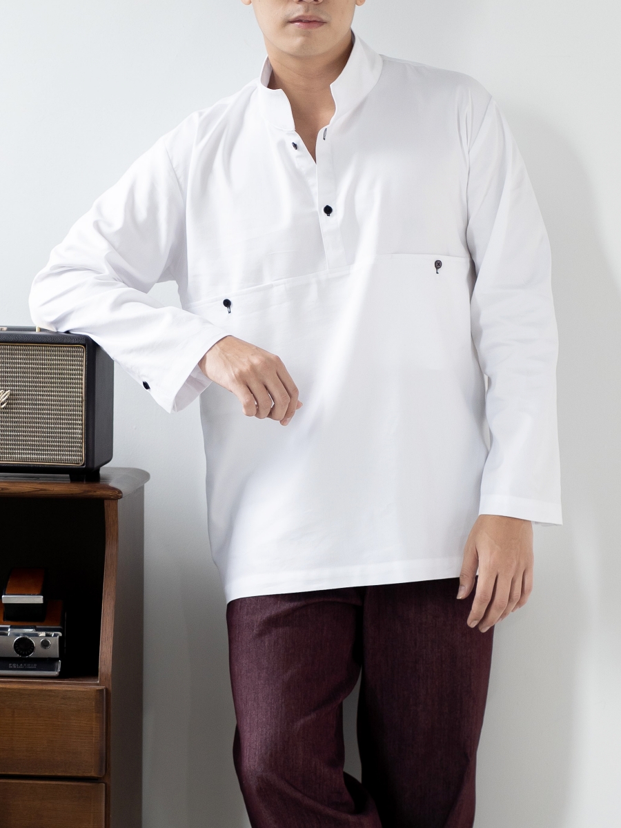 Candith｜Natural Cotton Black Buttons Minimal White Men Shirt