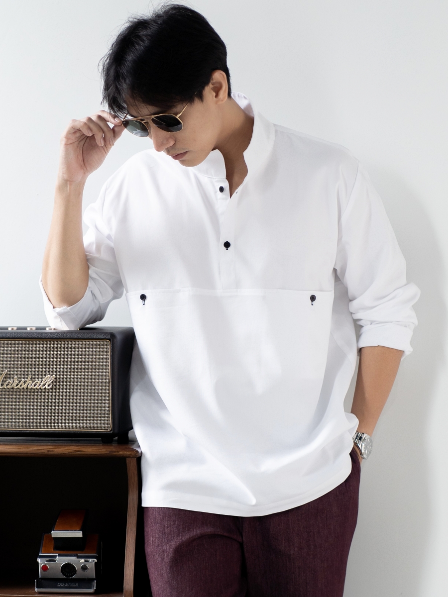 Candith｜Natural Cotton Black Buttons Minimal White Men Shirt