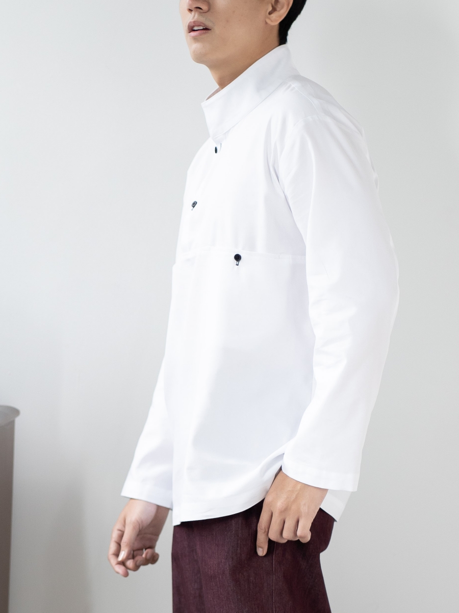 Candith｜Natural Cotton Black Buttons Minimal White Men Shirt