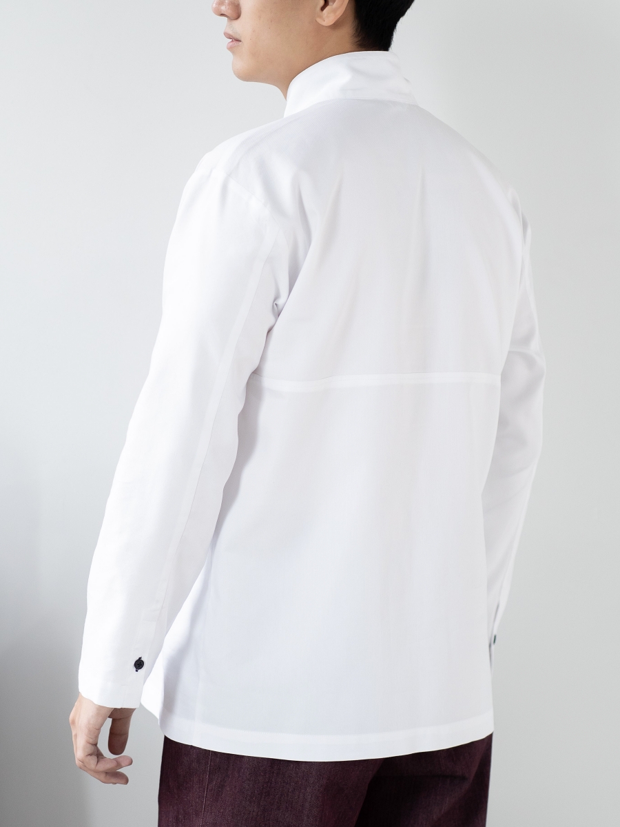 Candith｜Natural Cotton Black Buttons Minimal White Men Shirt