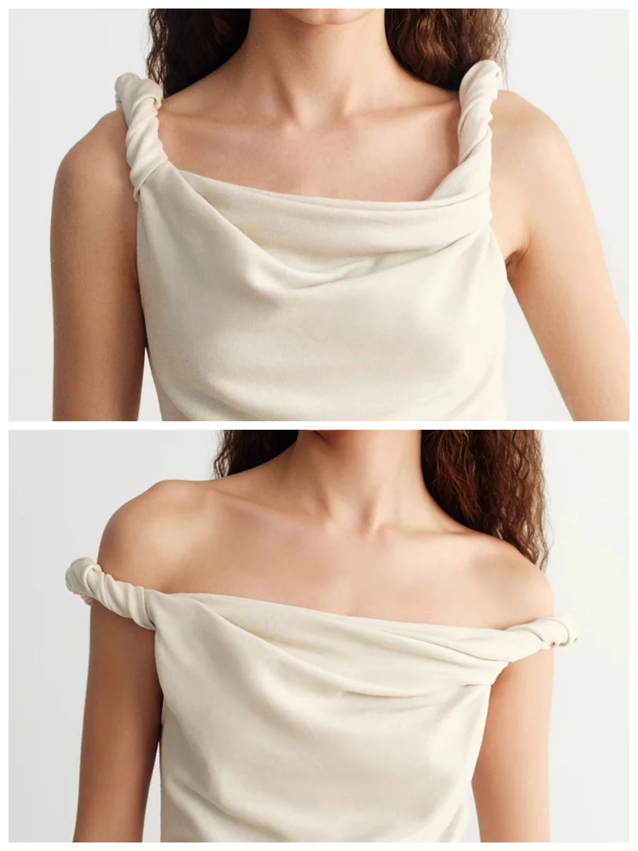 INSIS｜Cotton Two-Ways Collar Design Twisted Shoulder Knitted Vest