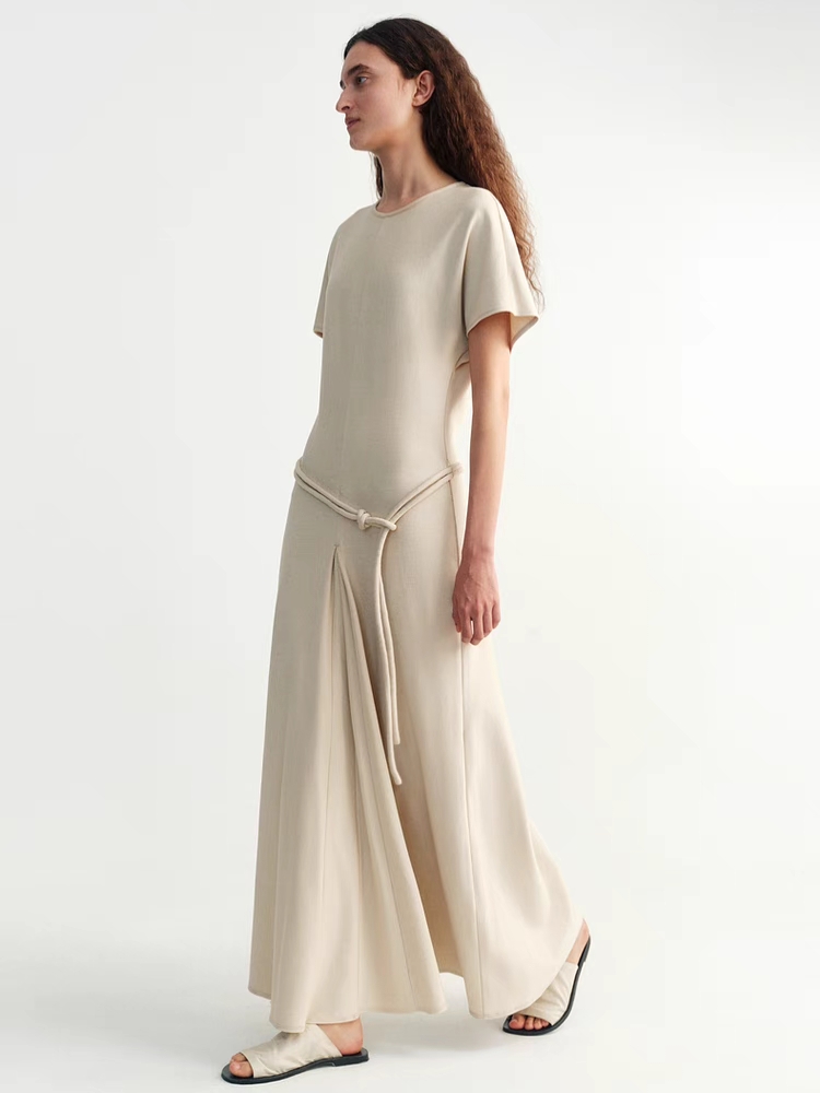 INSIS｜ Nordic Round Rope Waisted Bat-Sleeve Knitted Long Dress