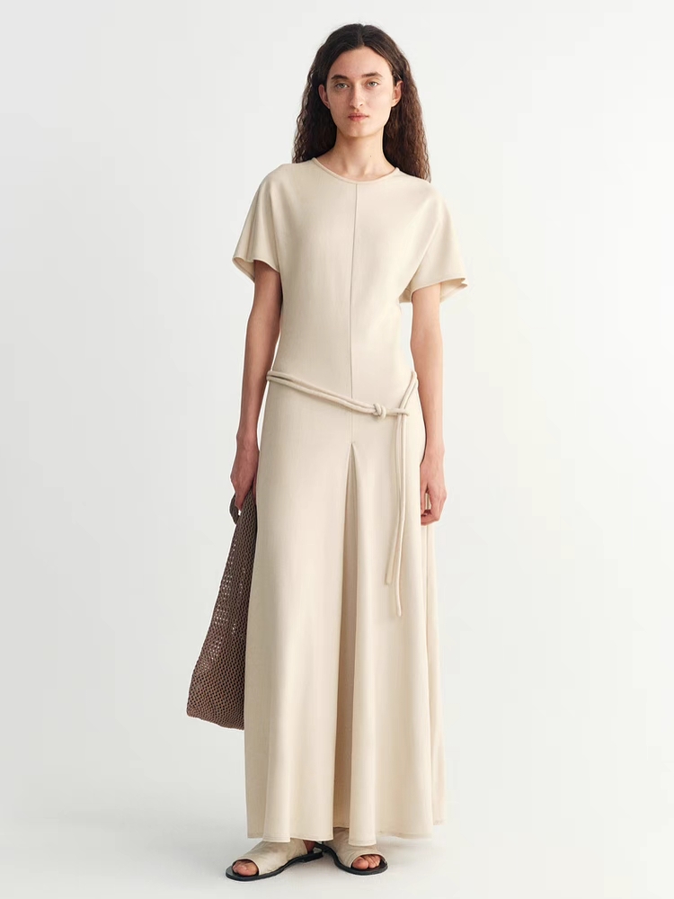 INSIS｜ Nordic Round Rope Waisted Bat-Sleeve Knitted Long Dress