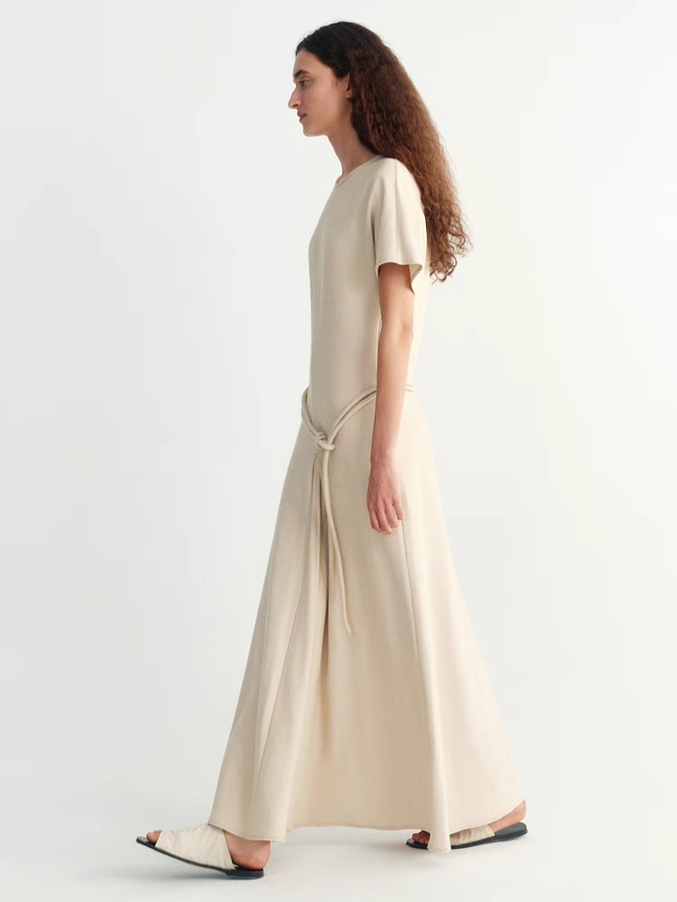 INSIS｜ Nordic Round Rope Waisted Bat-Sleeve Knitted Long Dress