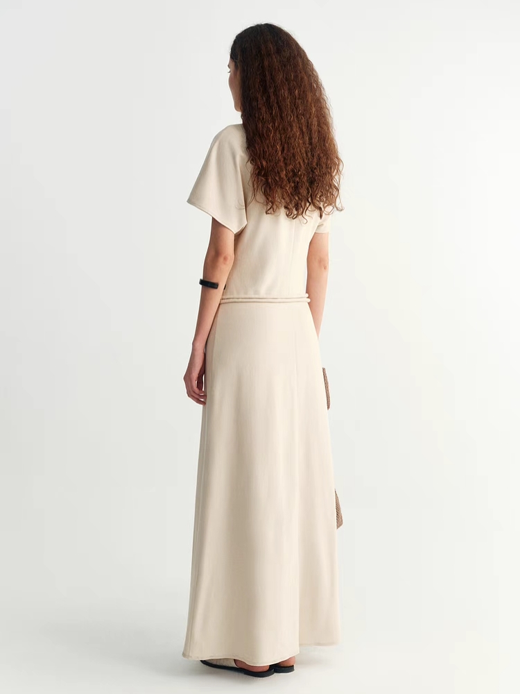 INSIS｜ Nordic Round Rope Waisted Bat-Sleeve Knitted Long Dress