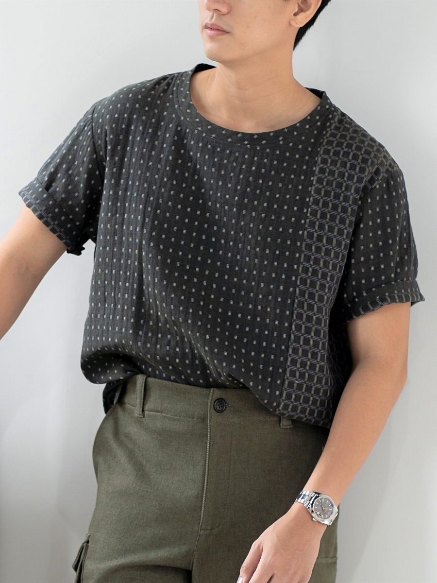 Candith｜Natural Hand Woven Cotton Minimal Dark Green Men Top