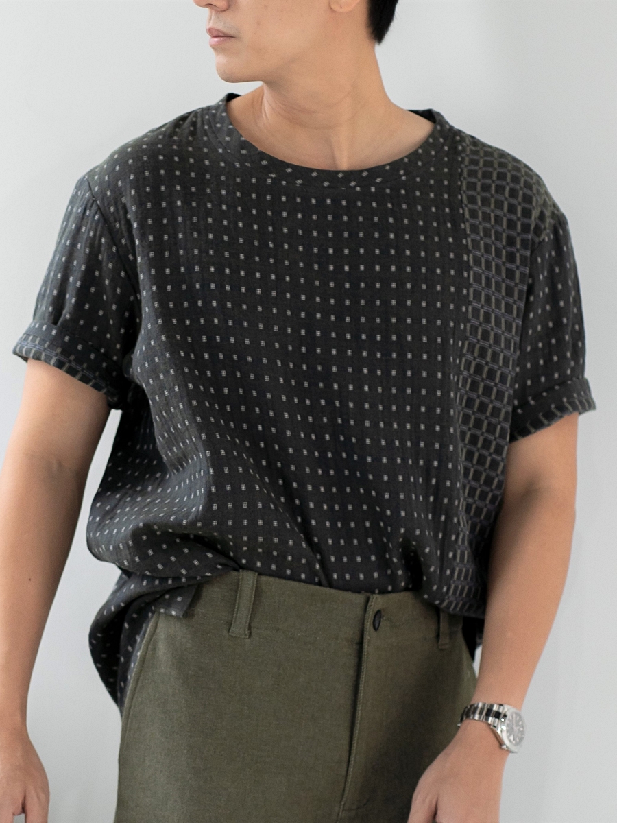 Candith｜Natural Hand Woven Cotton Minimal Dark Green Men Top