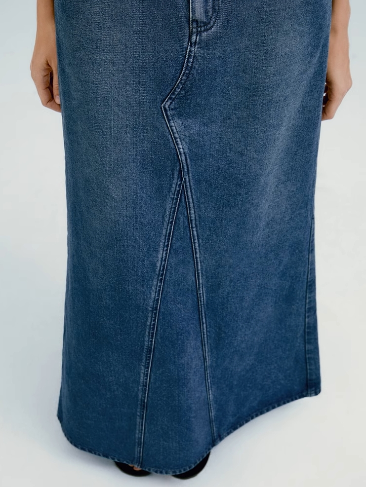 INSIS｜Retro Faded Back Split Eco Denim Fishtail Skirt