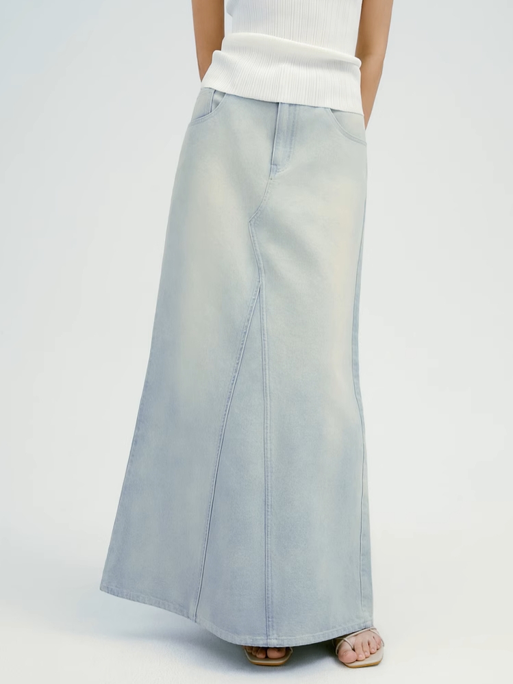 INSIS｜Retro Faded Back Split Eco Denim Fishtail Skirt