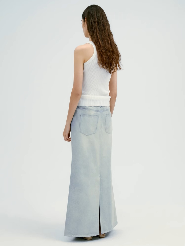 INSIS｜Retro Faded Back Split Eco Denim Fishtail Skirt