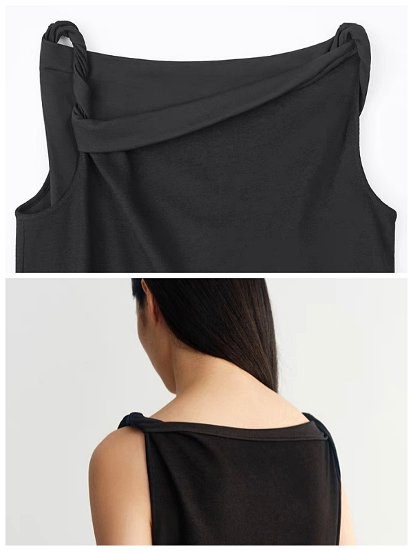 INSIS｜ Cotton Drape Collar Design Twisted Shoulder Knitted Dress