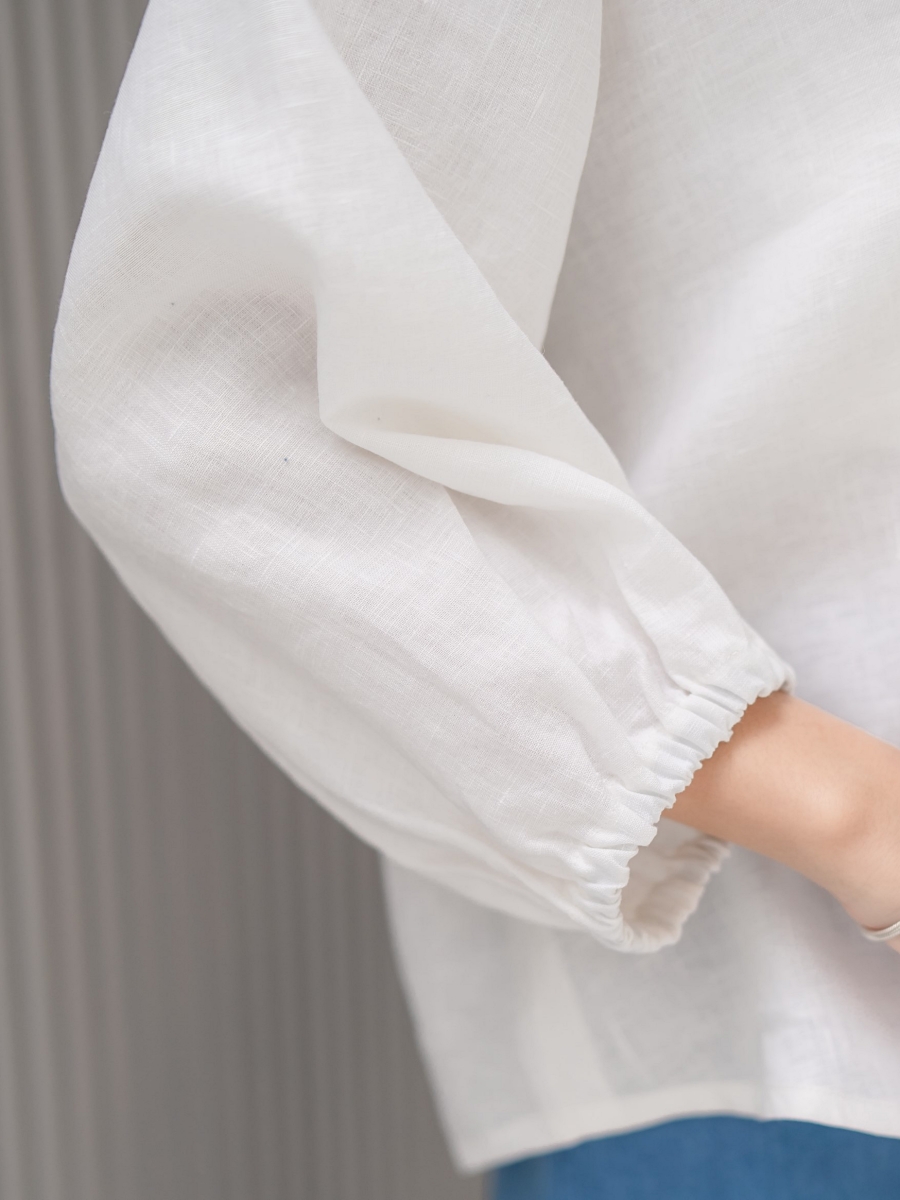 Candith｜Natural Linen Minimal Quarter Sleeves Blouse