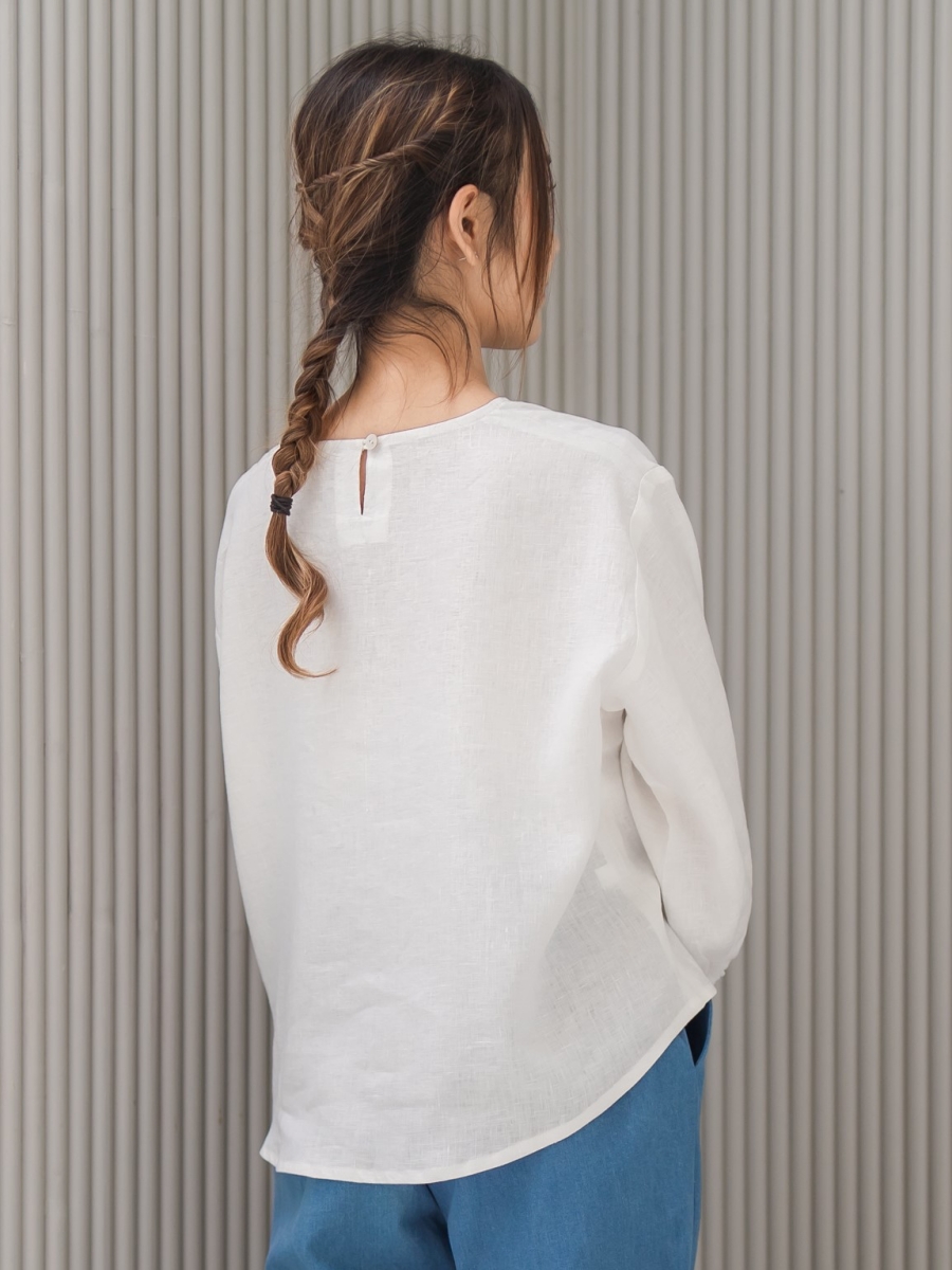 Candith｜Natural Linen Minimal Quarter Sleeves Blouse