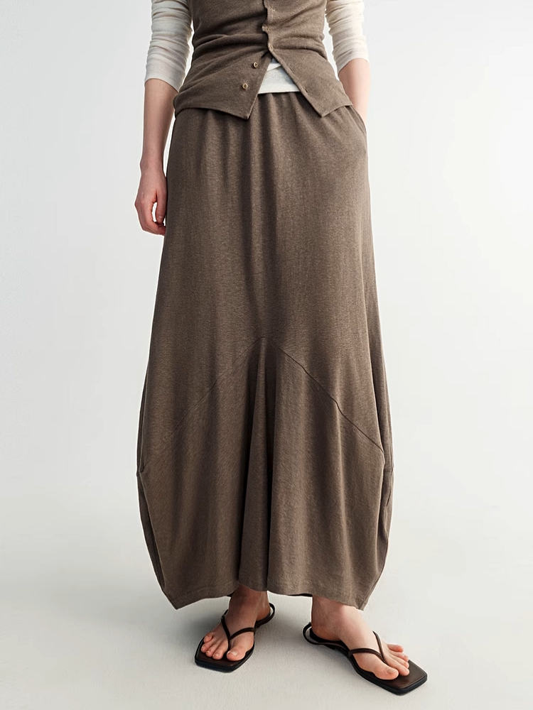 INSIS｜Eco-Friendly Linen Cotton Egg-Shaped Knitted Long Skirt