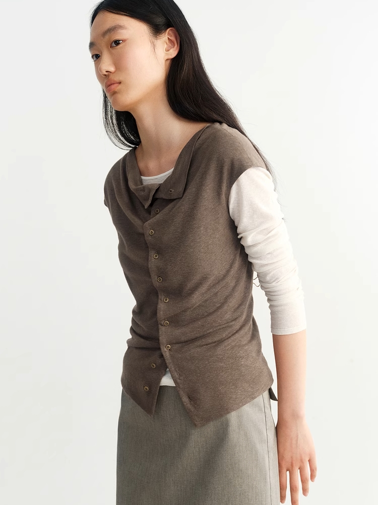 INSIS｜Eco-Friendly Linen Cotton Vintage Hooded Cardigan Vest