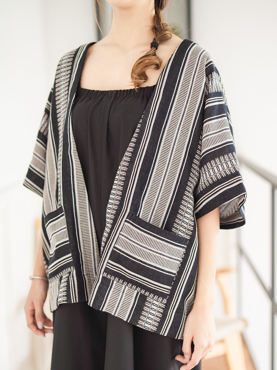 Candith｜Natural Cotton Black Kimono Outerwear